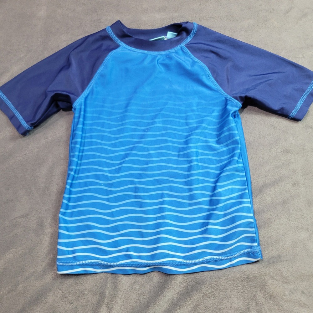 Lightning Bug Boys Blue Wave Print Rash Guard Short Sleeve Swim Shirt Size 6